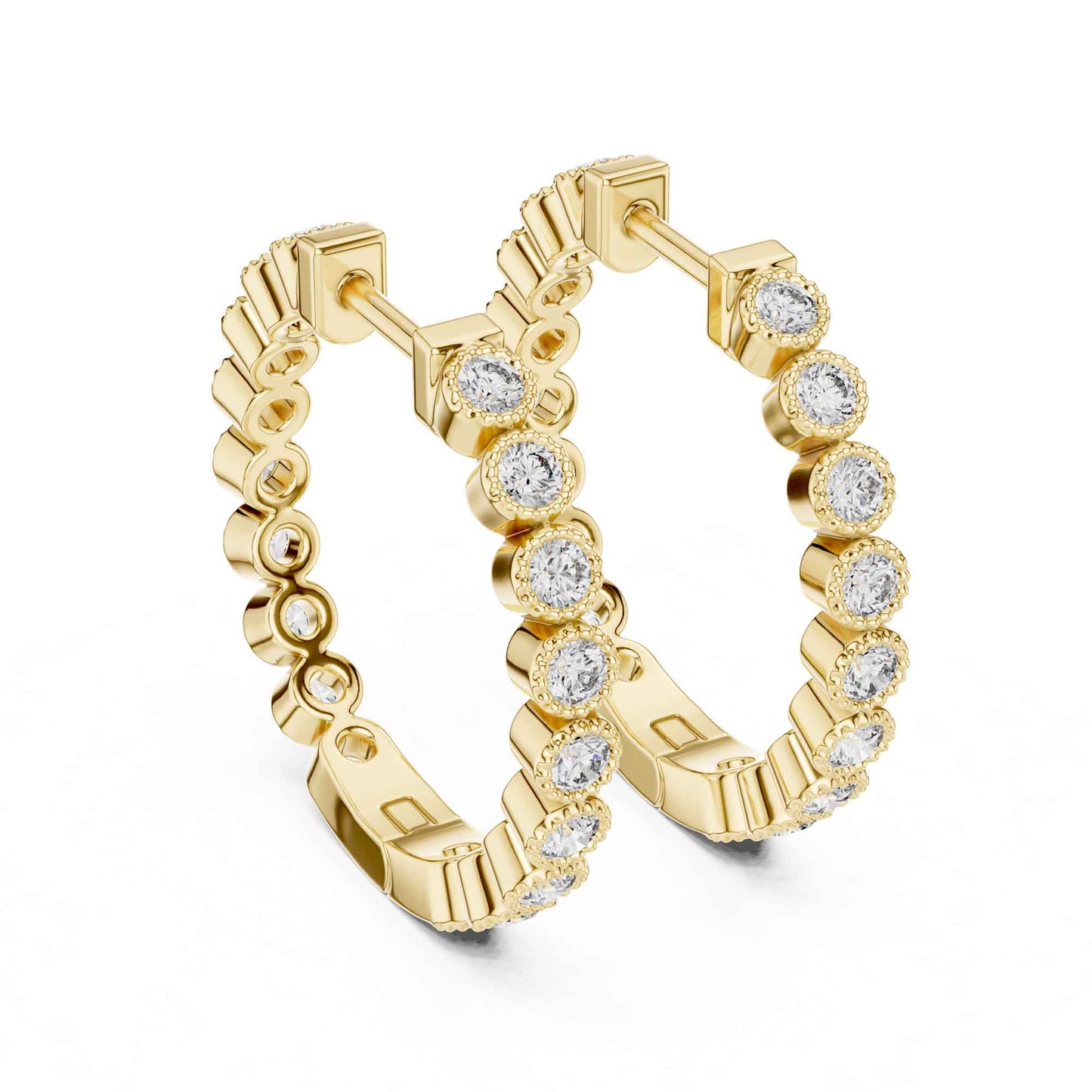 Classic Round Cut Diamond Line Hoop & Huggie Earrings