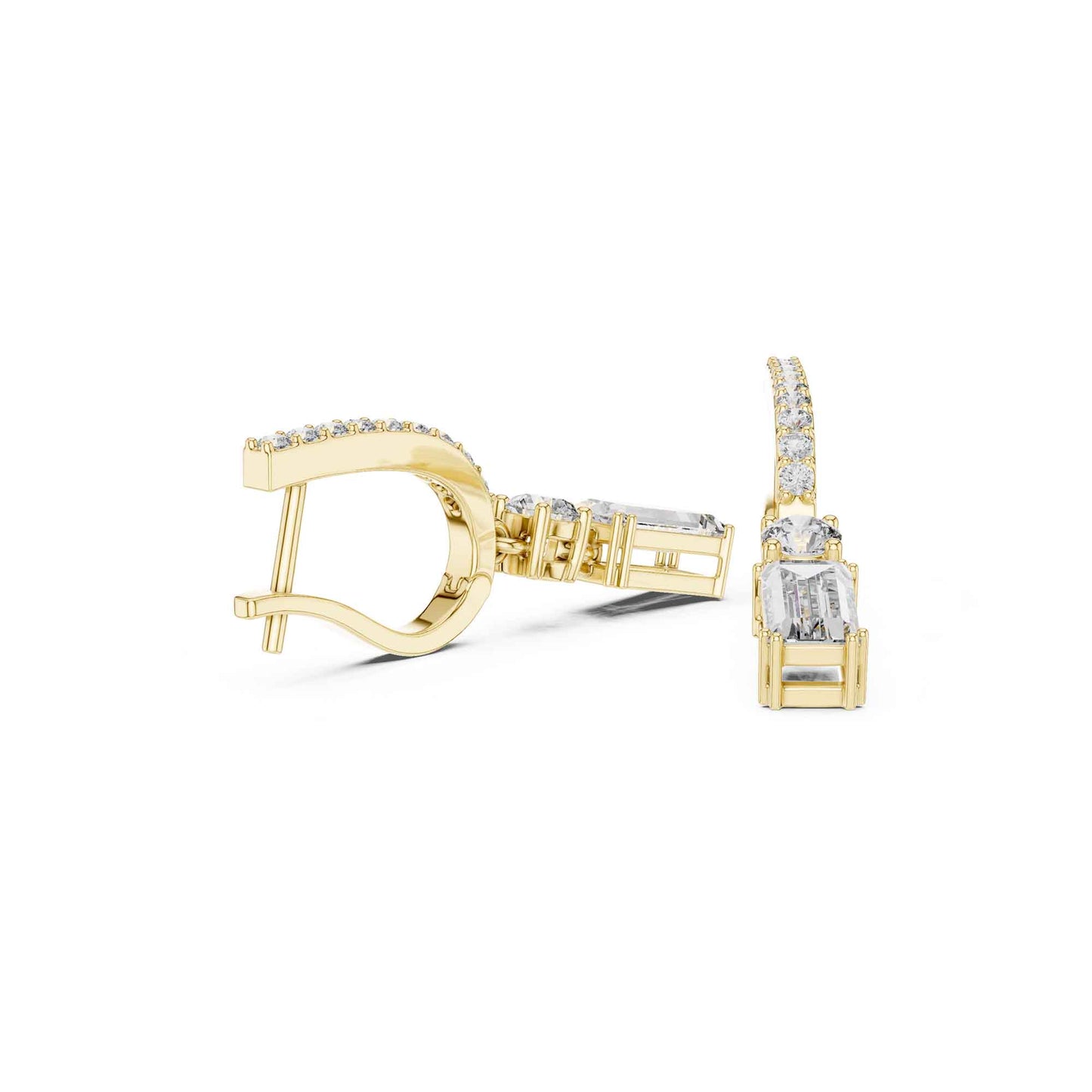 Baguette Straight Cut Lab Grown Diamond Halo Geometric Drop & Dangle Earrings