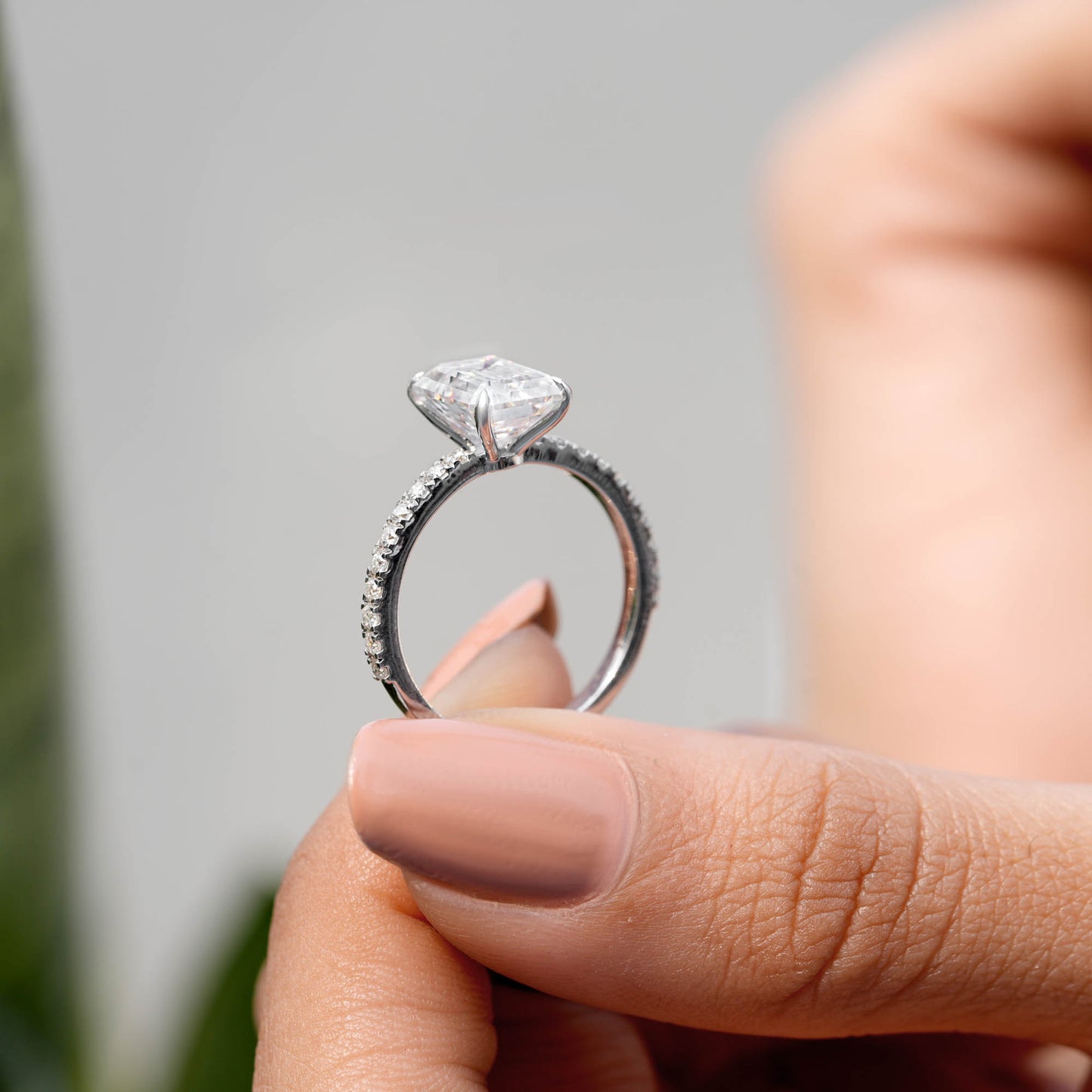 2.5 Carat Center Emerald Cut Moissanite Diamond Engagement Ring