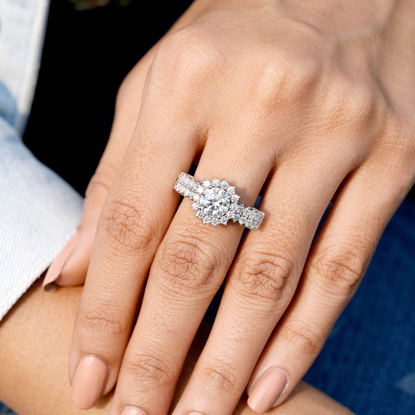 1.5 Carat Center Round Cut Moissanite Diamond Engagement Ring
