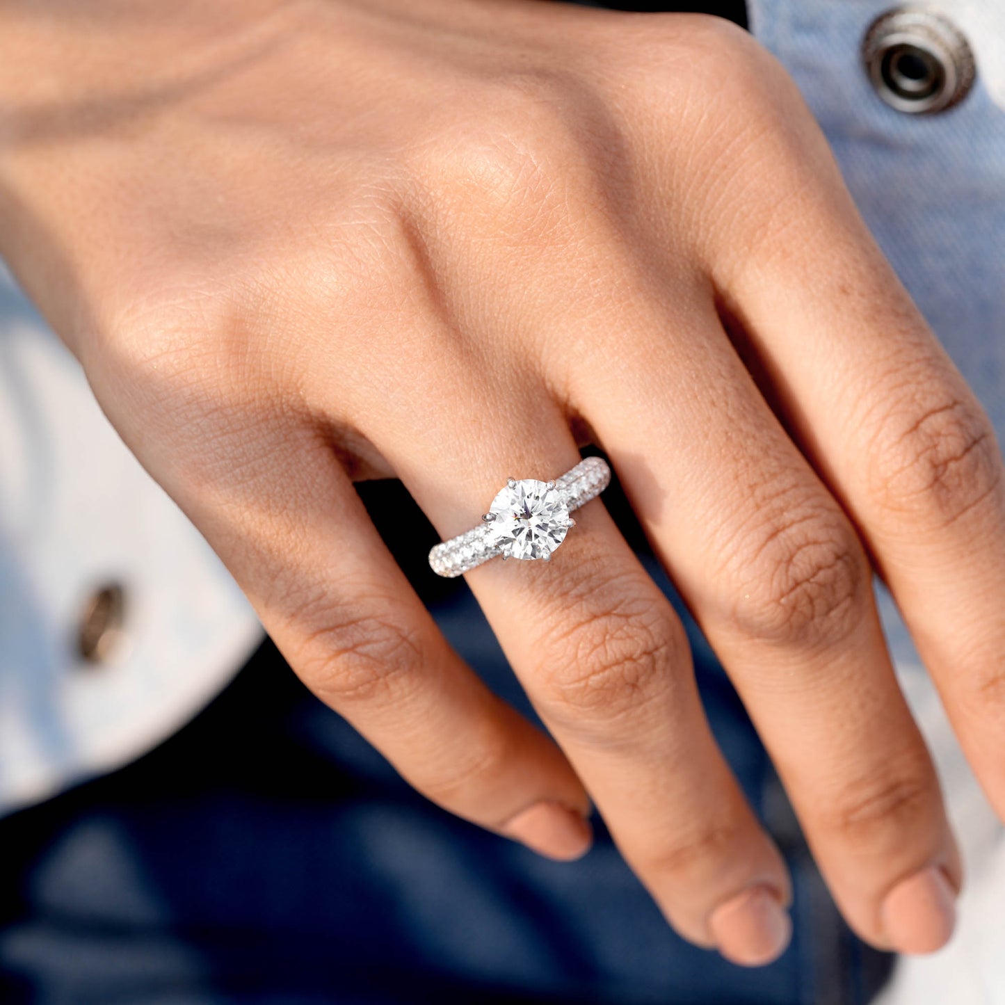 2 Carat Center Round Cut Moissanite Diamond Engagement Ring