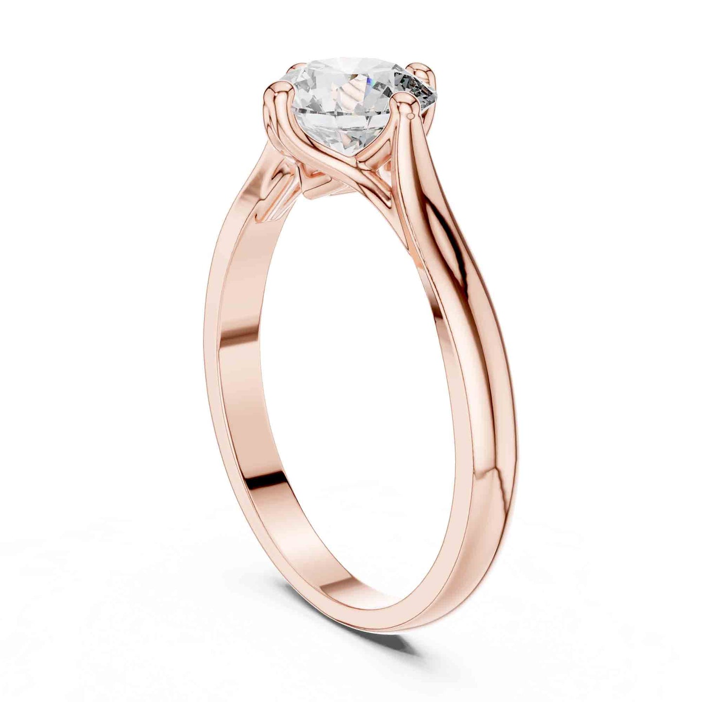 1 Carat Round Cut Lab Grown Diamond Solitaire Ring with Sculpted Crossover Prongs