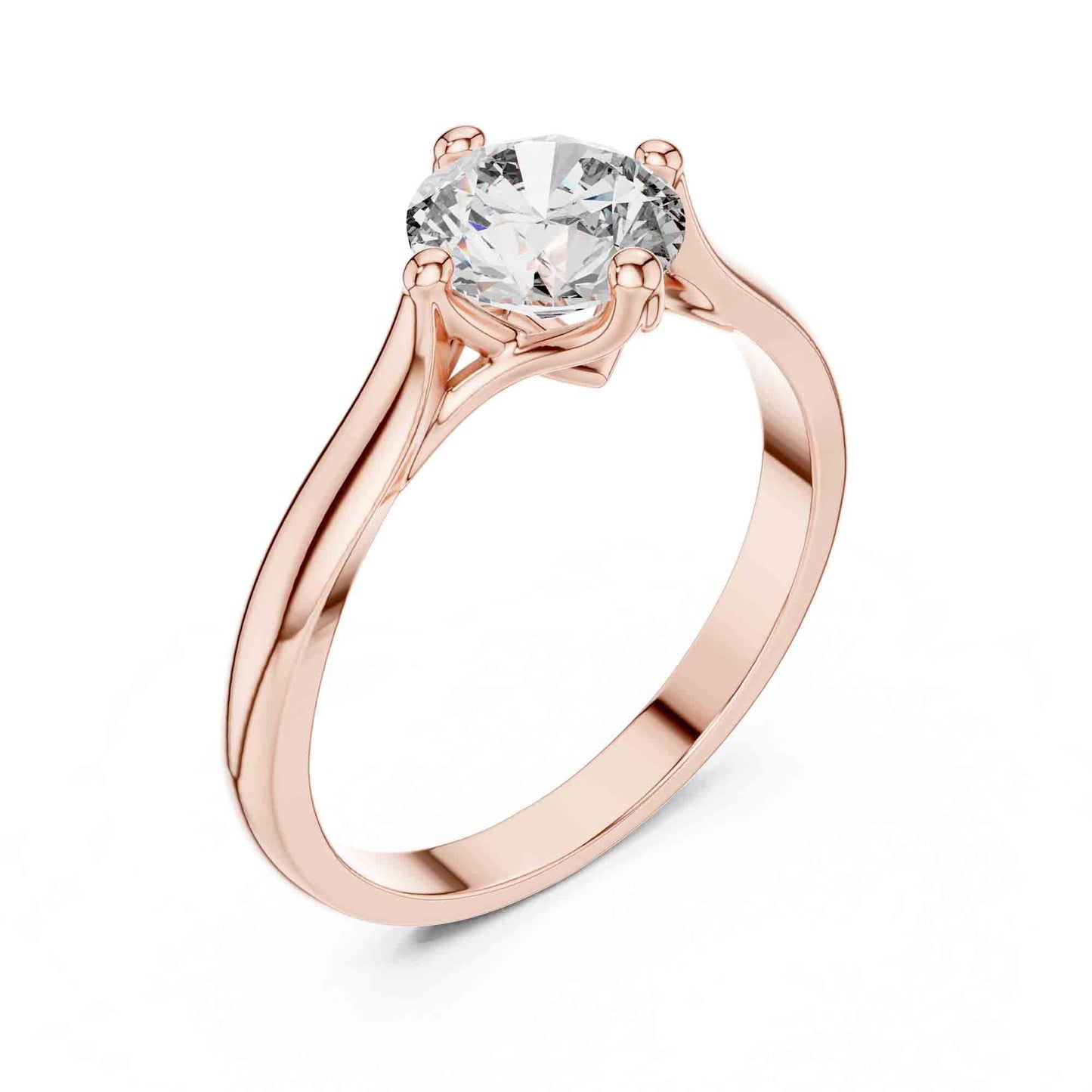 1 Carat Round Cut Lab Grown Diamond Solitaire Ring with Sculpted Crossover Prongs
