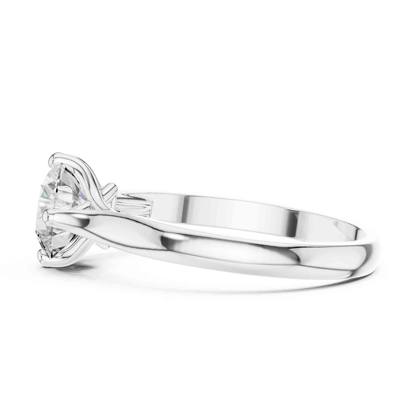 1 Carat Round Cut Lab Grown Diamond Solitaire Ring with Sculpted Crossover Prongs