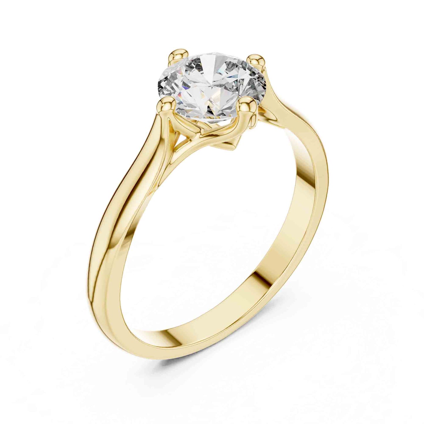 1 Carat Round Cut Lab Grown Diamond Solitaire Ring with Sculpted Crossover Prongs