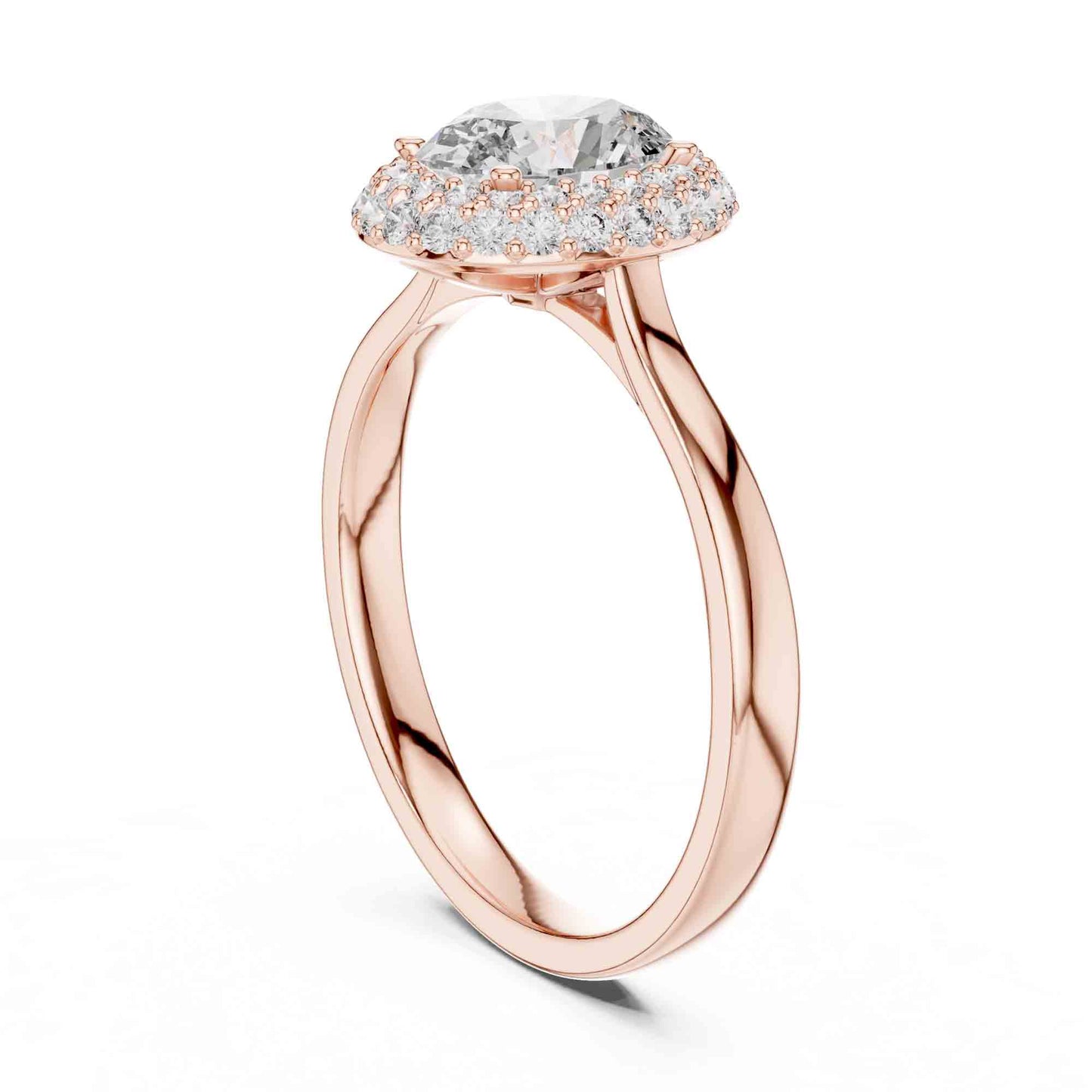 1 Carat Oval Halo Lab Grown Diamond Engagement Ring with Pavé Surround