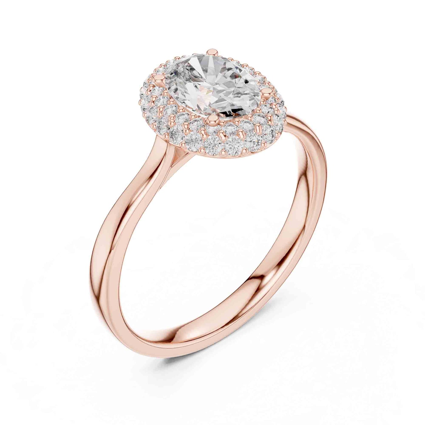 1 Carat Oval Halo Lab Grown Diamond Engagement Ring with Pavé Surround