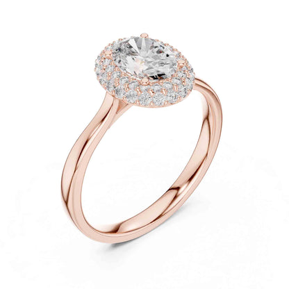 1 Carat Oval Halo Lab Grown Diamond Engagement Ring with Pavé Surround