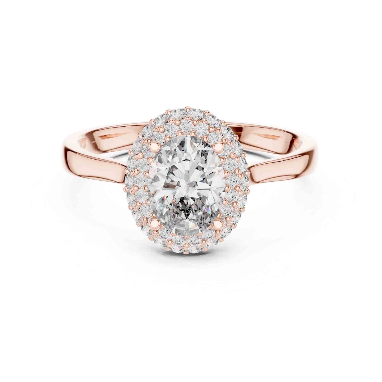 1 Carat Oval Halo Lab Grown Diamond Engagement Ring with Pavé Surround