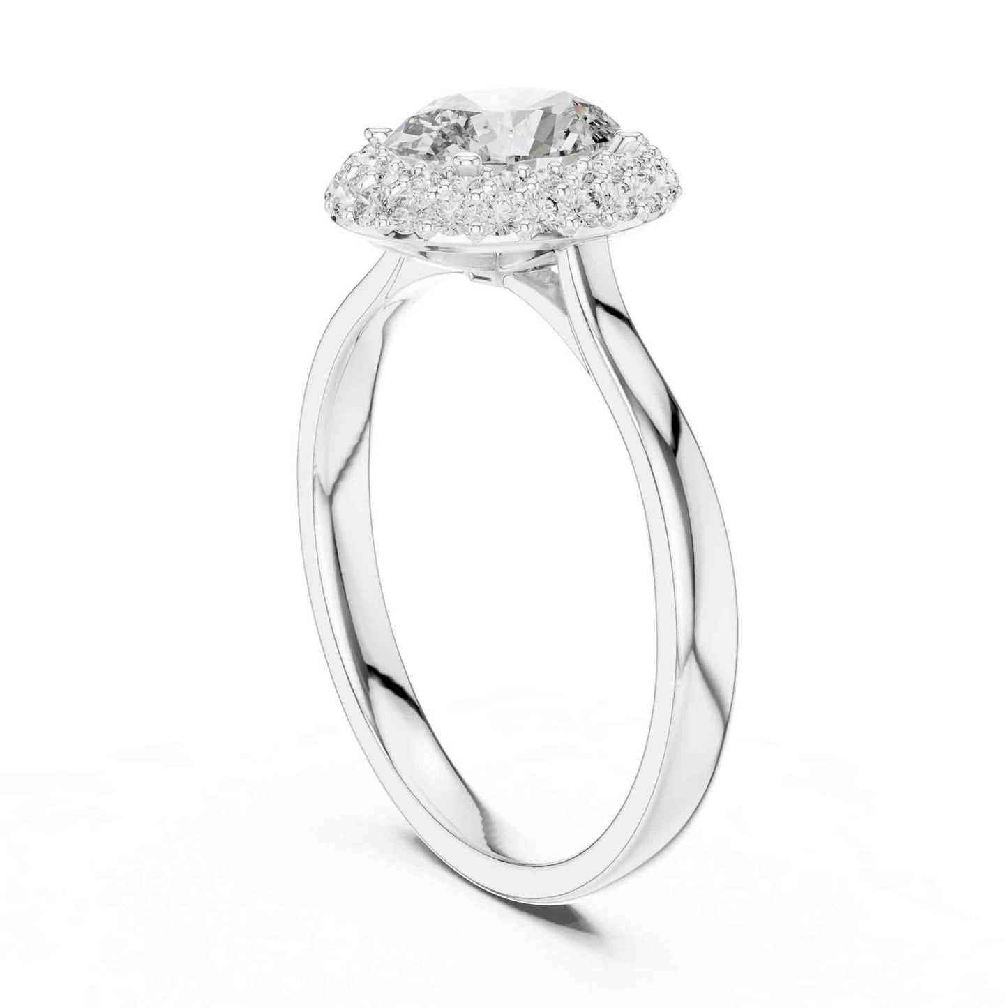 1 Carat Oval Halo Lab Grown Diamond Engagement Ring with Pavé Surround