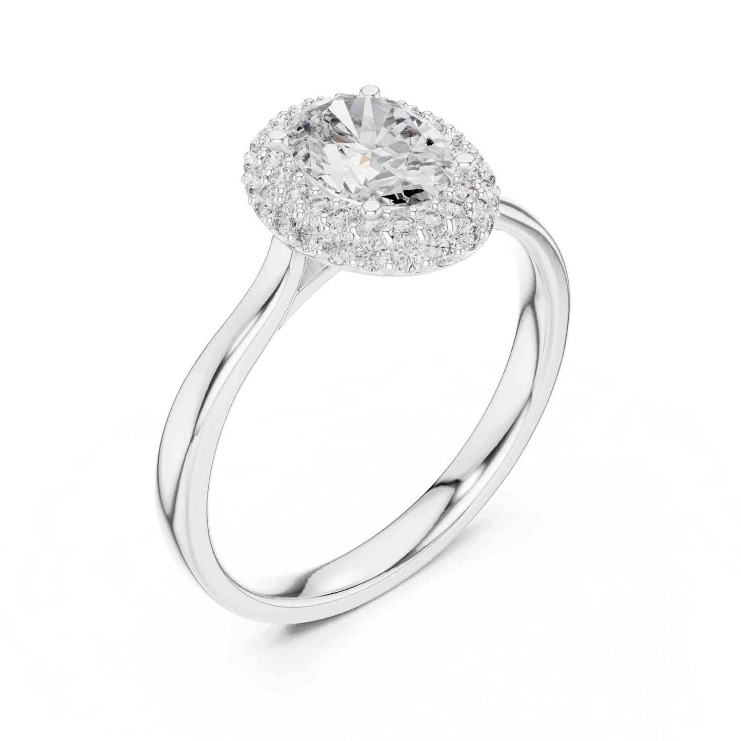 1 Carat Oval Halo Lab Grown Diamond Engagement Ring with Pavé Surround