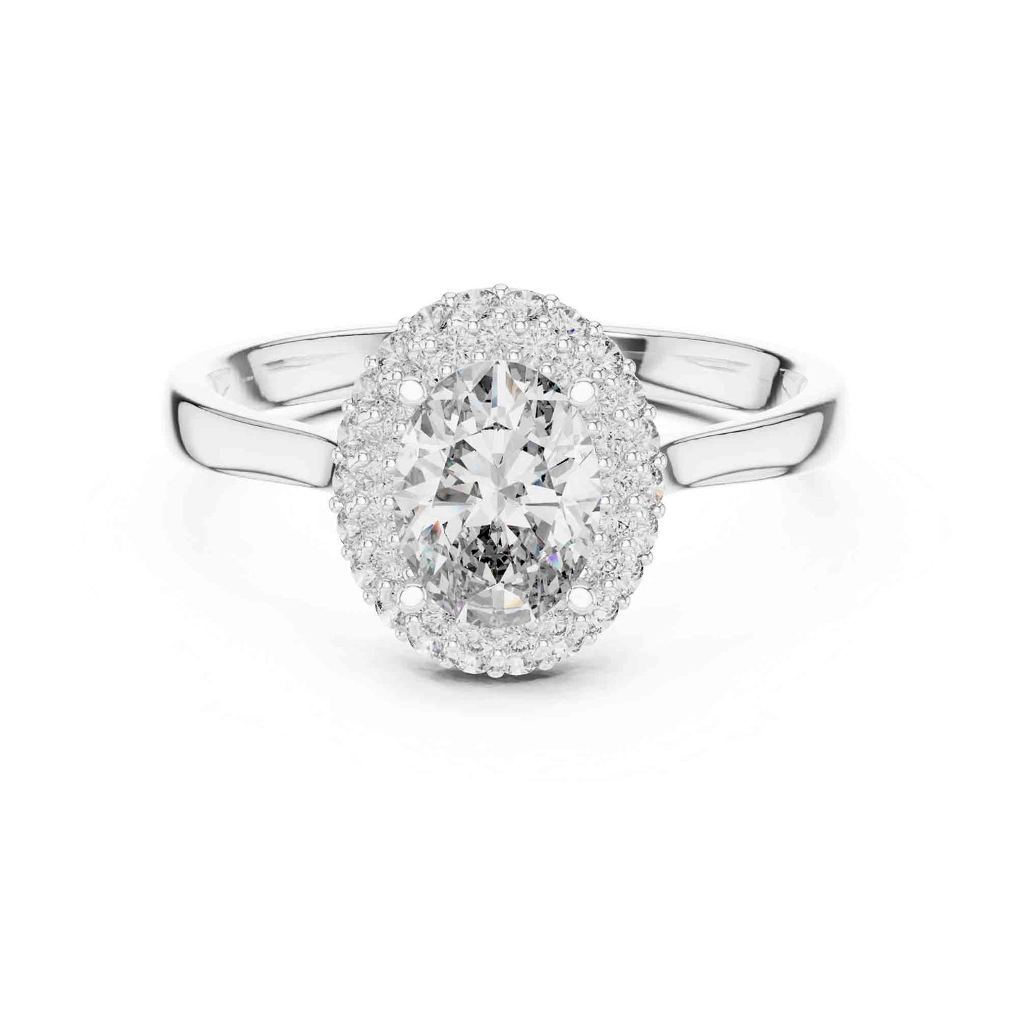 1 Carat Oval Halo Lab Grown Diamond Engagement Ring with Pavé Surround