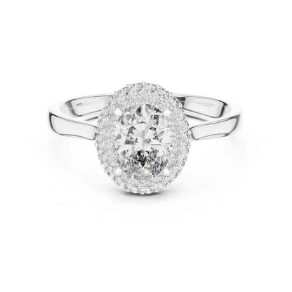 1 Carat Oval Halo Lab Grown Diamond Engagement Ring with Pavé Surround