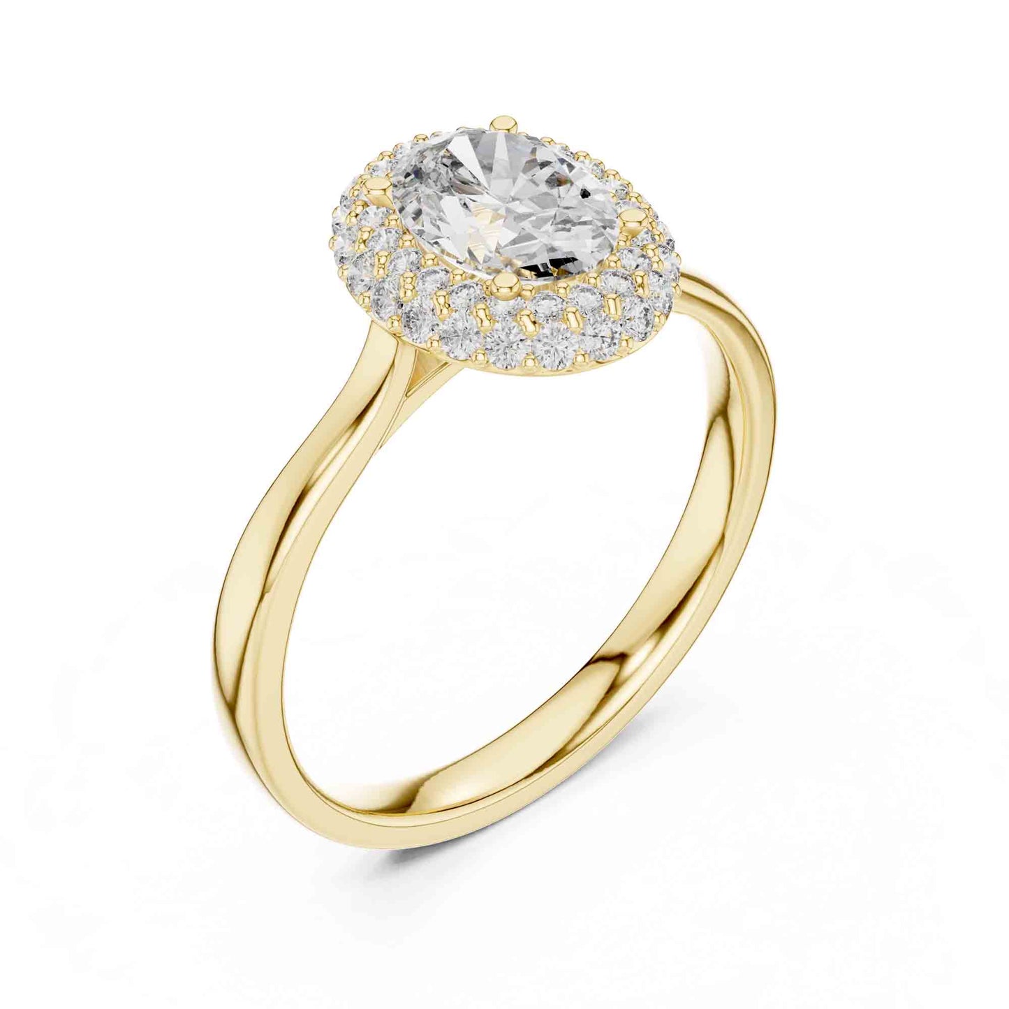 1 Carat Oval Halo Lab Grown Diamond Engagement Ring with Pavé Surround
