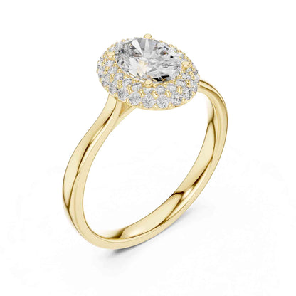 1 Carat Oval Halo Lab Grown Diamond Engagement Ring with Pavé Surround