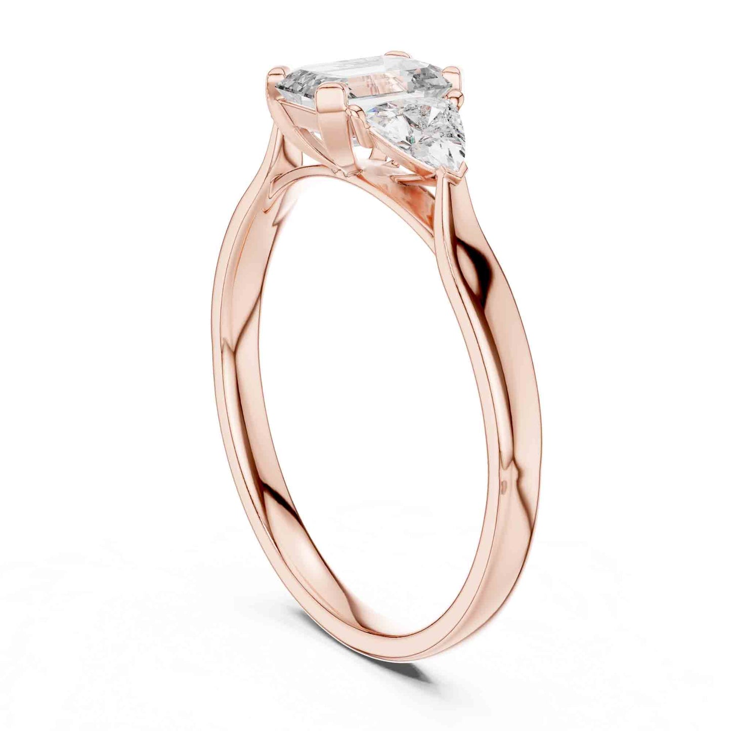 1 Carat Emerald Cut Three Stone Engagement Ring, Trillion Side Lab Grown Diamonds