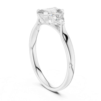 1 Carat Emerald Cut Three Stone Engagement Ring, Trillion Side Lab Grown Diamonds