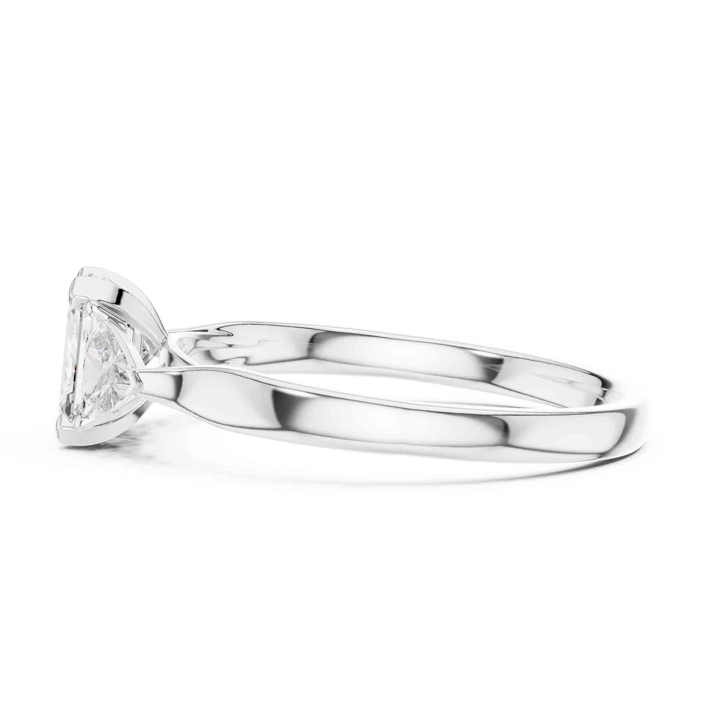 1 Carat Emerald Cut Three Stone Engagement Ring, Trillion Side Lab Grown Diamonds