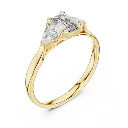1 Carat Emerald Cut Three Stone Engagement Ring, Trillion Side Lab Grown Diamonds
