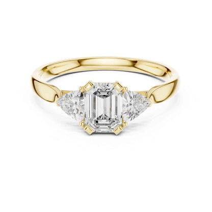 1 Carat Emerald Cut Three Stone Engagement Ring, Trillion Side Lab Grown Diamonds