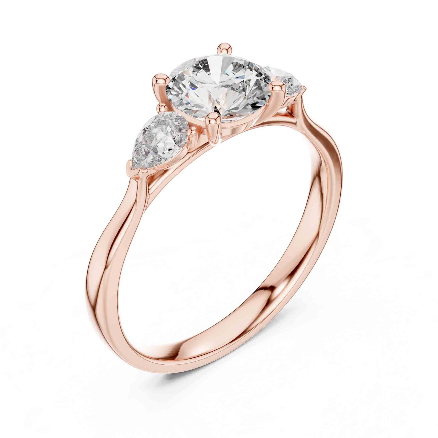 1 Carat Round Cut Diamond Ring with Pear Side Stones