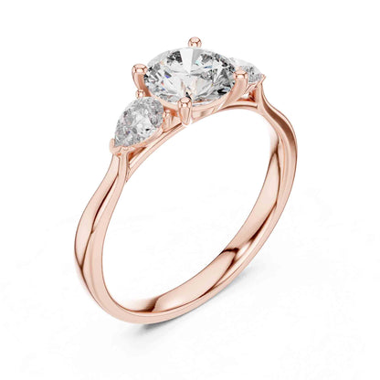 1 Carat Round Cut Diamond Ring with Pear Side Stones