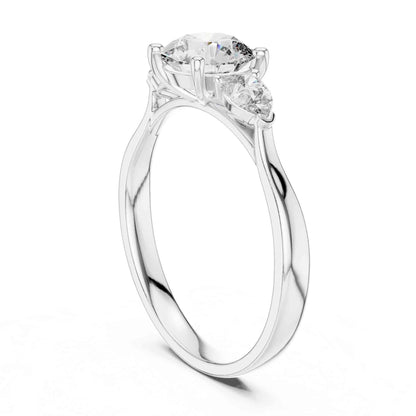 1 Carat Round Cut Diamond Ring with Pear Side Stones