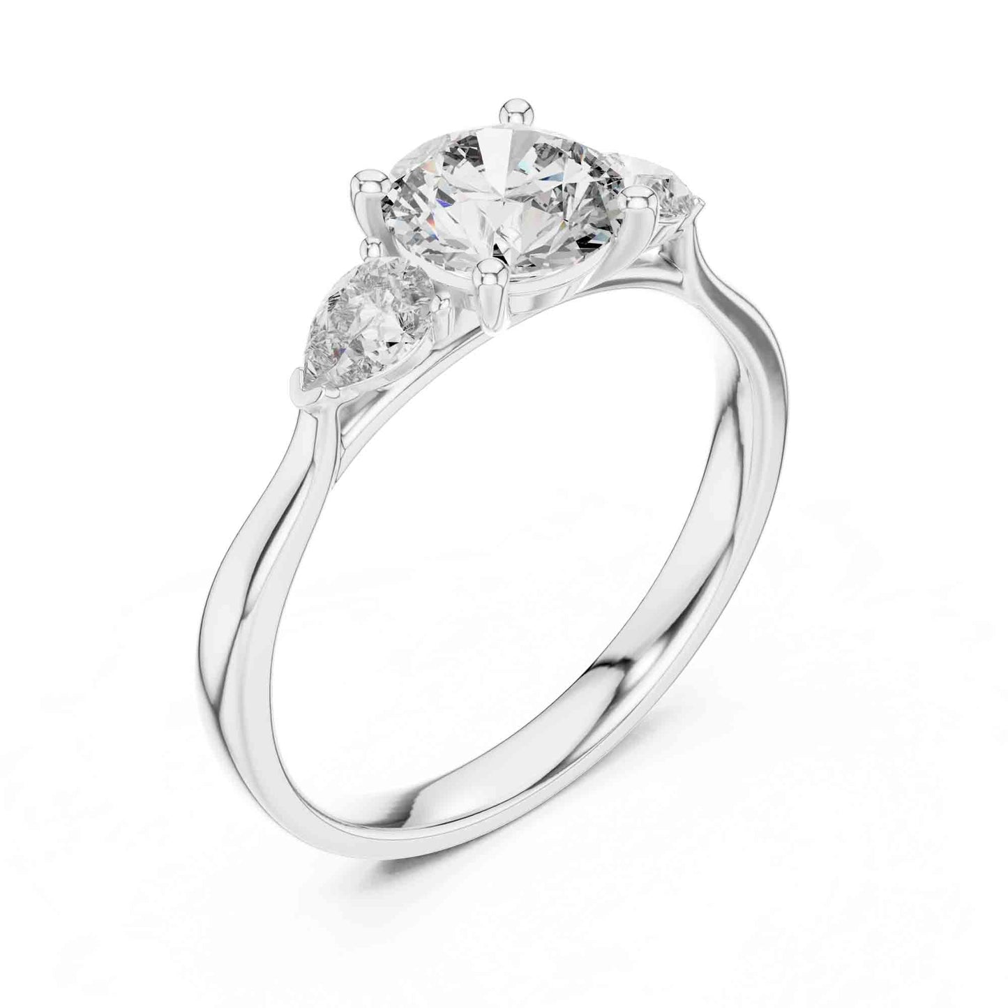 1 Carat Round Cut Diamond Ring with Pear Side Stones