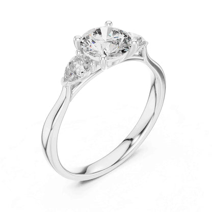 1 Carat Round Cut Diamond Ring with Pear Side Stones