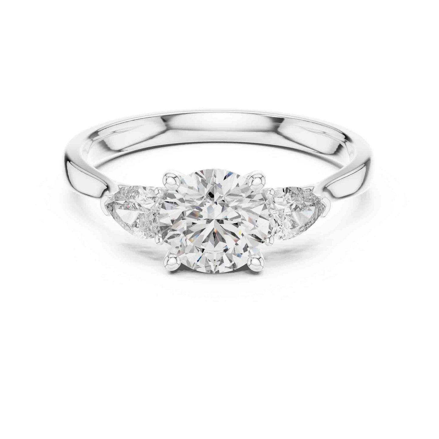 1 Carat Round Cut Diamond Ring with Pear Side Stones