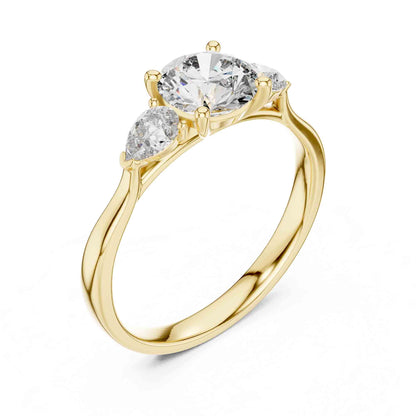 1 Carat Round Cut Diamond Ring with Pear Side Stones
