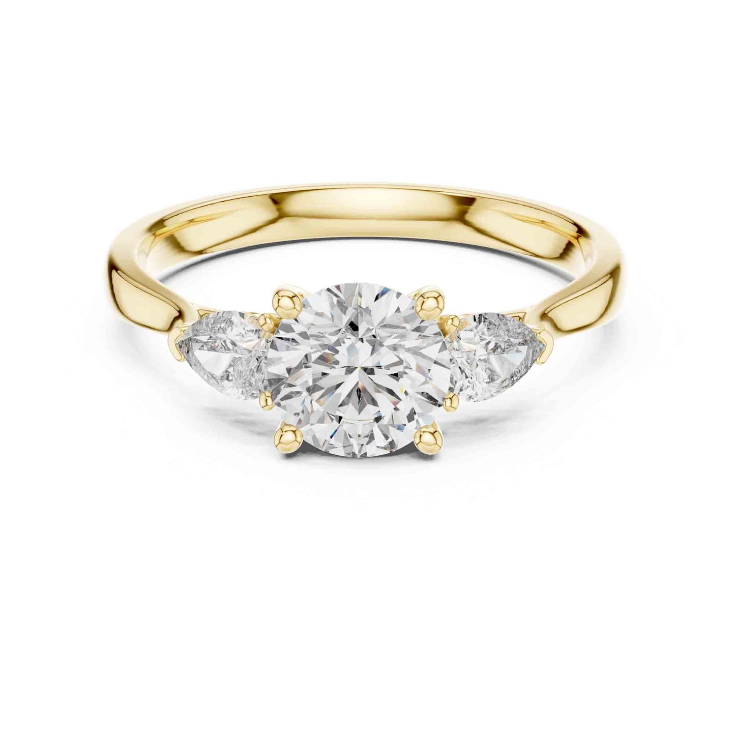 1 Carat Round Cut Diamond Ring with Pear Side Stones