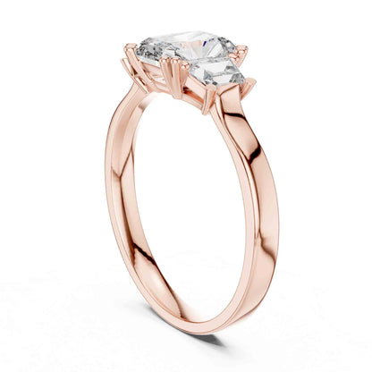 1 Carat Radiant Cut Lab Grown Diamond Three Stone Engagement Ring, Trapezoid Side Diamonds