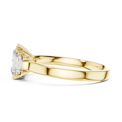 1 Carat Radiant Cut Lab Grown Diamond Three Stone Engagement Ring, Trapezoid Side Diamonds