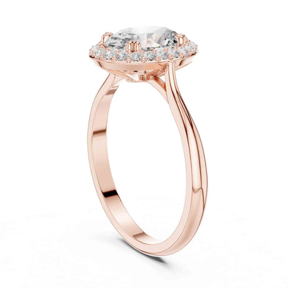 1 Carat Oval Cut Lab Grown Diamond Halo Engagement Ring, Hidden Basket Setting