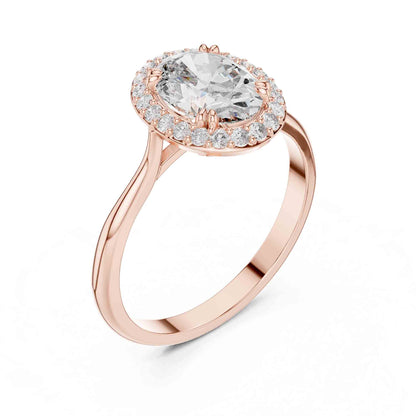 1 Carat Oval Cut Lab Grown Diamond Halo Engagement Ring, Hidden Basket Setting