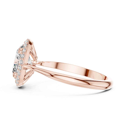 1 Carat Oval Cut Lab Grown Diamond Halo Engagement Ring, Hidden Basket Setting