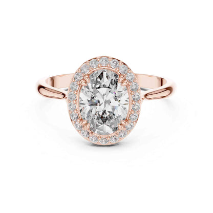 1 Carat Oval Cut Lab Grown Diamond Halo Engagement Ring, Hidden Basket Setting