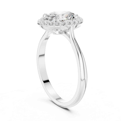 1 Carat Oval Cut Lab Grown Diamond Halo Engagement Ring, Hidden Basket Setting