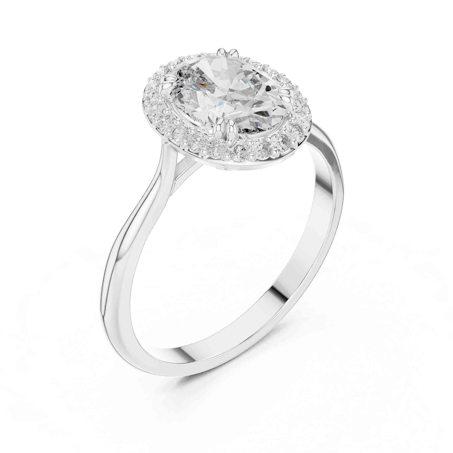 1 Carat Oval Cut Lab Grown Diamond Halo Engagement Ring, Hidden Basket Setting