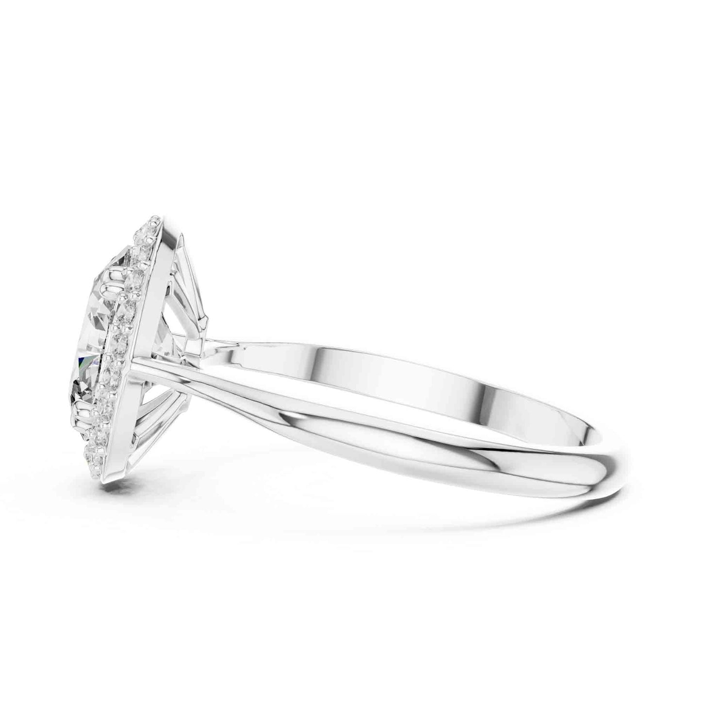 1 Carat Oval Cut Lab Grown Diamond Halo Engagement Ring, Hidden Basket Setting