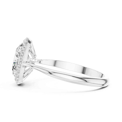 1 Carat Oval Cut Lab Grown Diamond Halo Engagement Ring, Hidden Basket Setting
