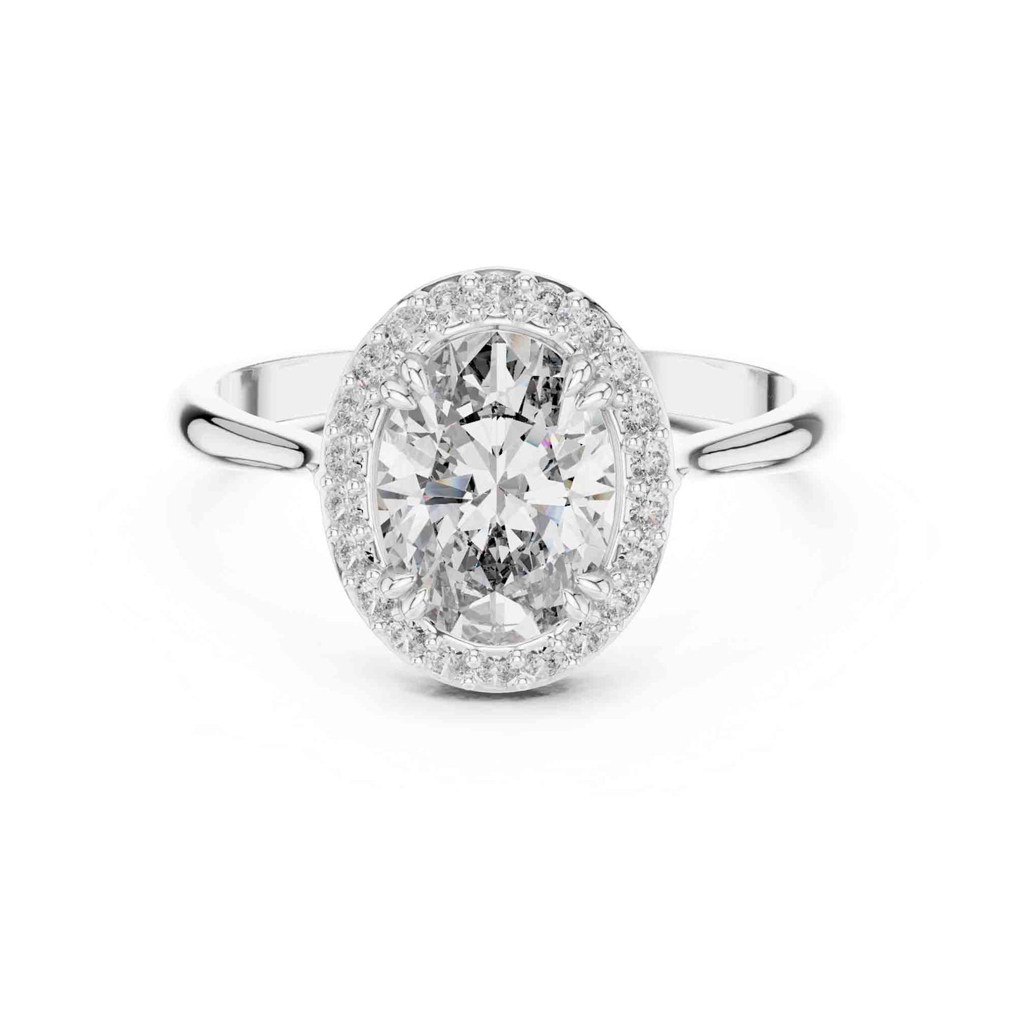 1 Carat Oval Cut Lab Grown Diamond Halo Engagement Ring, Hidden Basket Setting