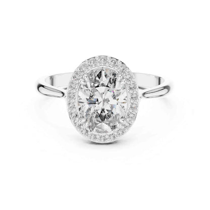1 Carat Oval Cut Lab Grown Diamond Halo Engagement Ring, Hidden Basket Setting