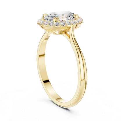 1 Carat Oval Cut Lab Grown Diamond Halo Engagement Ring, Hidden Basket Setting
