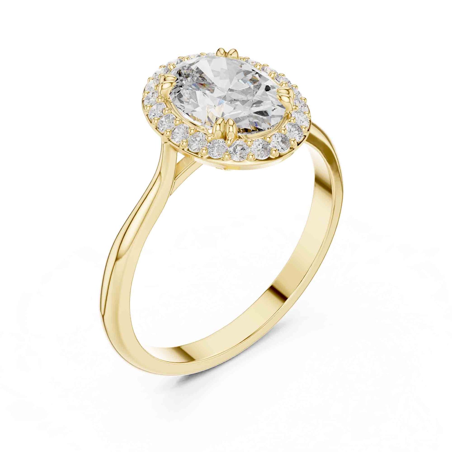 1 Carat Oval Cut Lab Grown Diamond Halo Engagement Ring, Hidden Basket Setting