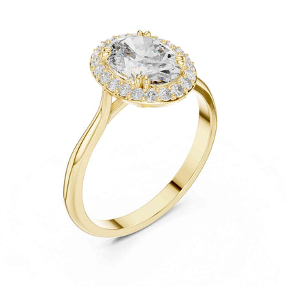 1 Carat Oval Cut Lab Grown Diamond Halo Engagement Ring, Hidden Basket Setting