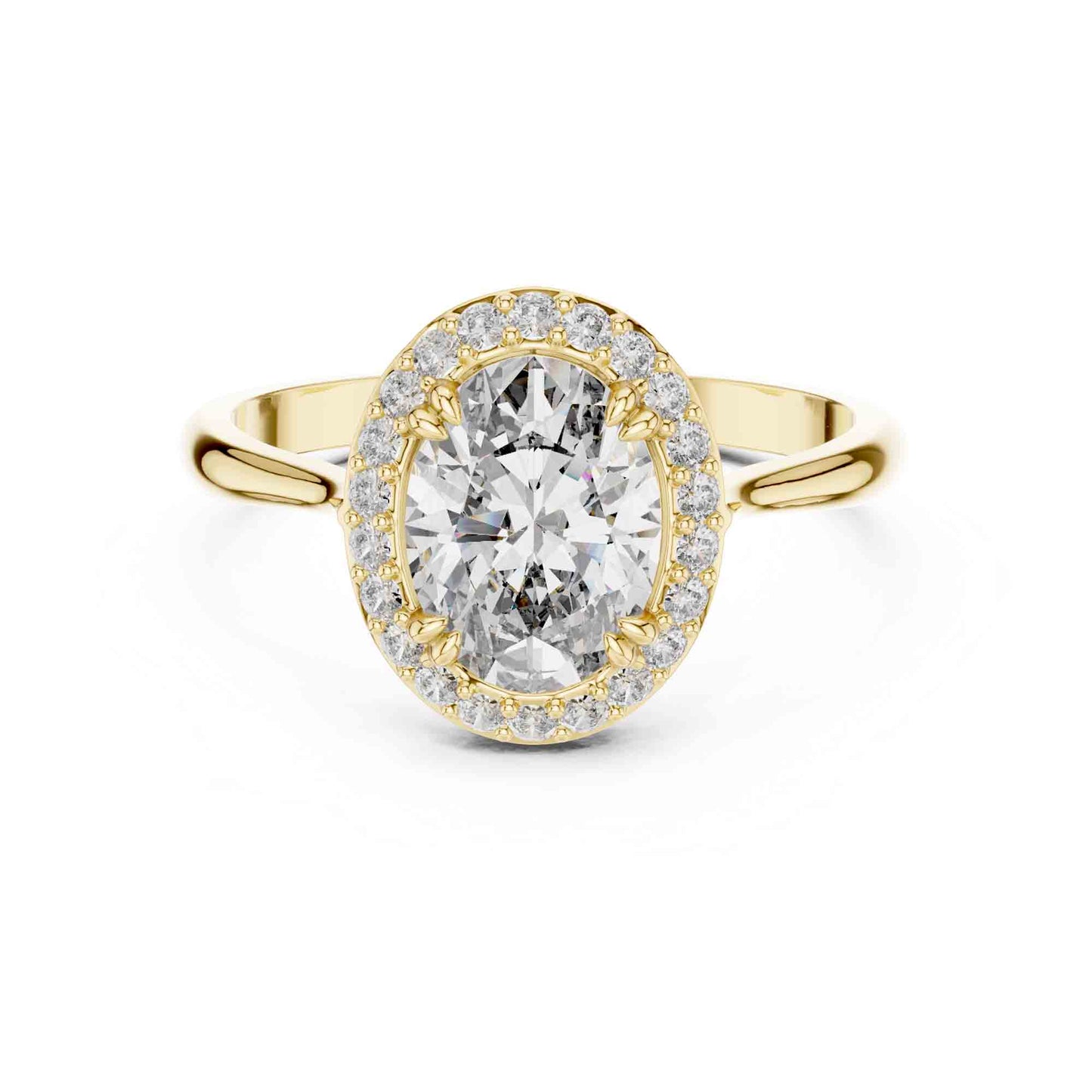 1 Carat Oval Cut Lab Grown Diamond Halo Engagement Ring, Hidden Basket Setting