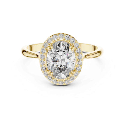 1 Carat Oval Cut Lab Grown Diamond Halo Engagement Ring, Hidden Basket Setting
