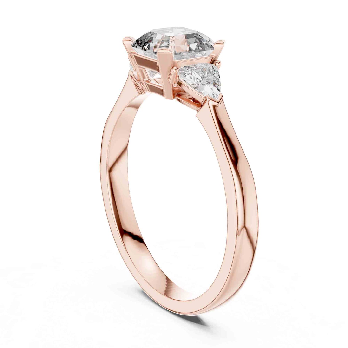 1 Carat Asscher Cut Lab Grown Diamond Three Stone Engagement Ring with Trillion Side Stones